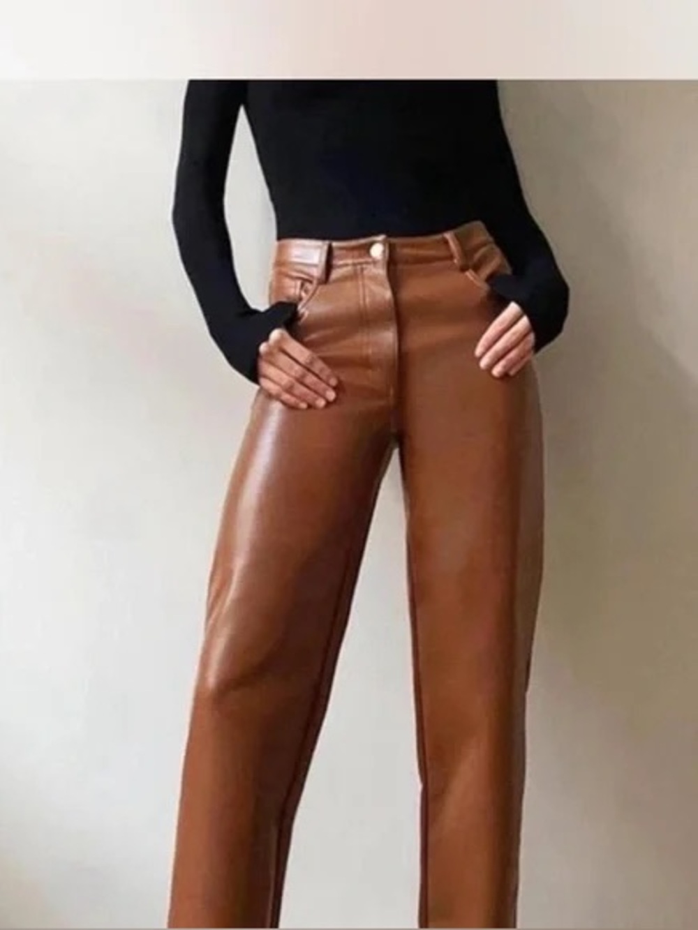 Aritzia Pants Epicurean Brown Vegan Faux Leather Size 10